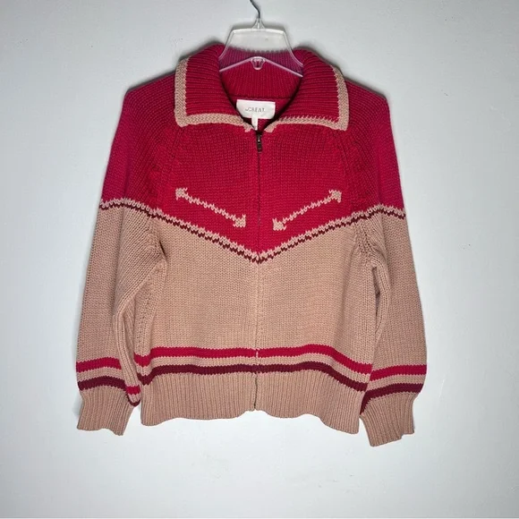 NEW The Great. The Ranch Cardigan Zip Sweater Nude Red Sz 1 S - Picture 8 of 11